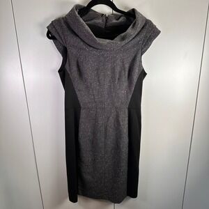 BLACK Saks Fifth Avenue Womens Sz‎ 6 Tweed Cowl Neck Dress Quiet Luxury Mobwife